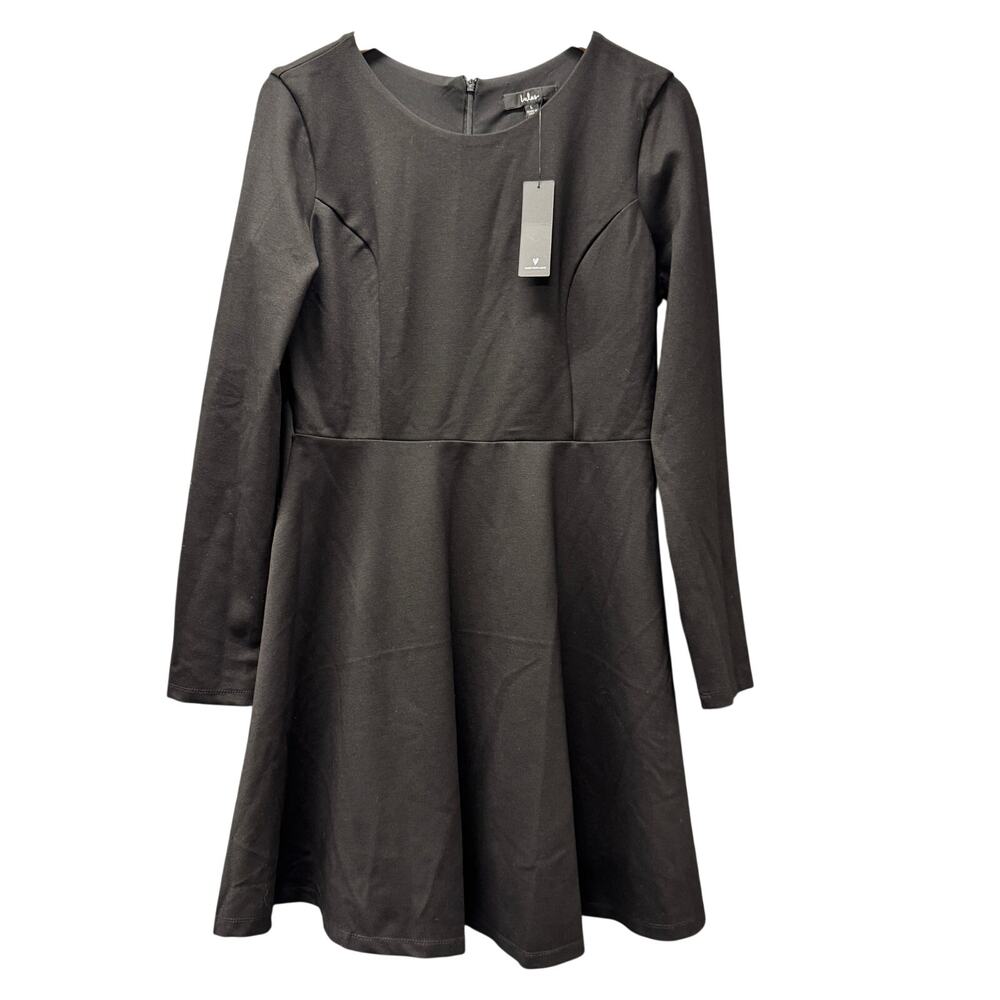 Lulus Dress Womens Large‎ Black Fit + Flare LBD Long Sleeve Essential Skater NEW